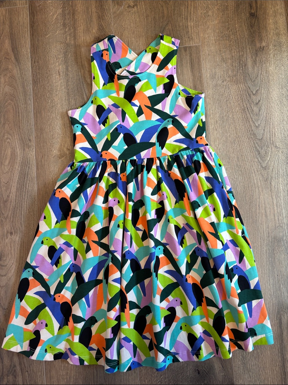 Girls' Crossback Skater Dress with Pockets Multicolor Parrot Print Dress NWOT